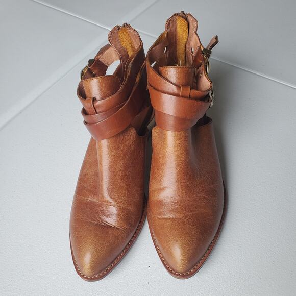 Jeffrey Campbell Boots Womens Size 8.5 Brown Strappy Gold Heel Booties Boho - Picture 4 of 10